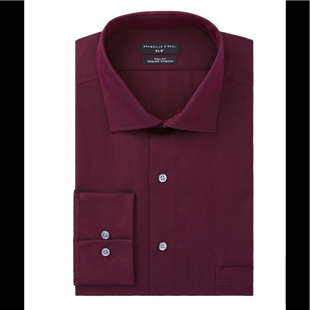 Men’s Dress Shirt Big & Tall Long Sleeve Red Maroon Wine Shaquille O’Neal NEW